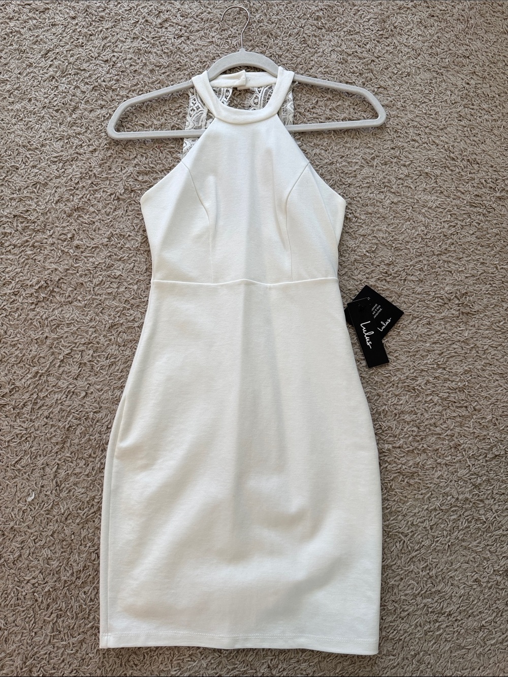 Lulu's White Halter Lace-Back Mini Dress